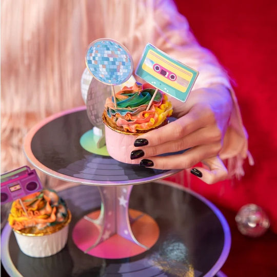 Decorațiune Topper Brioșe Cupcakes Retro Disco Petrecere Anii 80 8 Bucăți