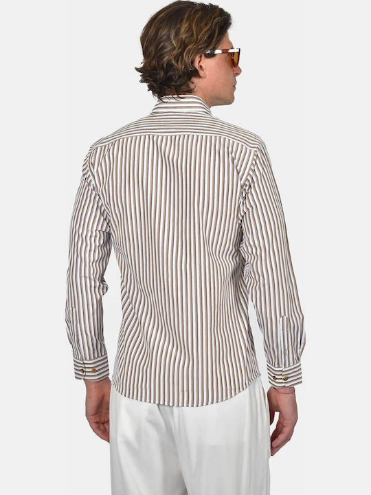 Short Sleeve Shirt in Regular Fit Striped Beige