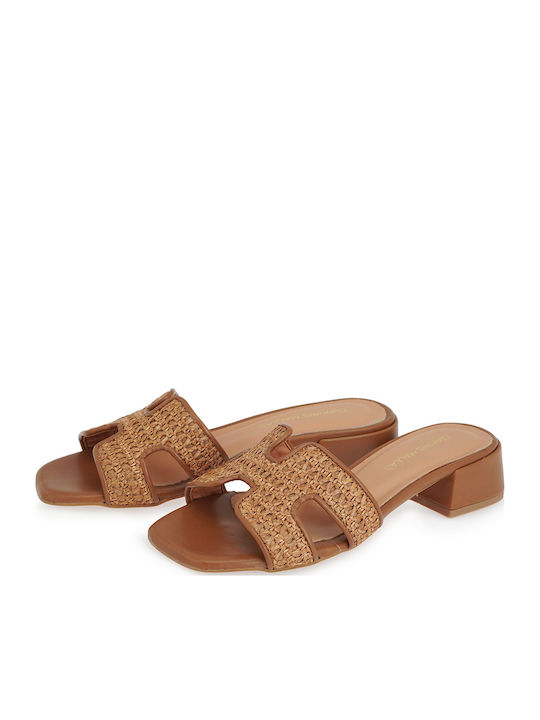 Mules With Low Heel In Tabac Brown Colour