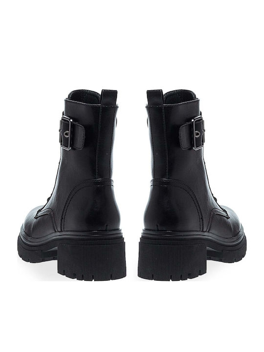 Women's Combat Boots with Mid Heel Black