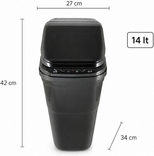MRShome Plastic Waste Bin with Sensor Black 14lt