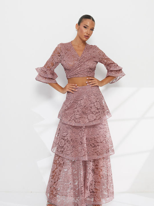 Set Mit Maxi Damenrock Rosa