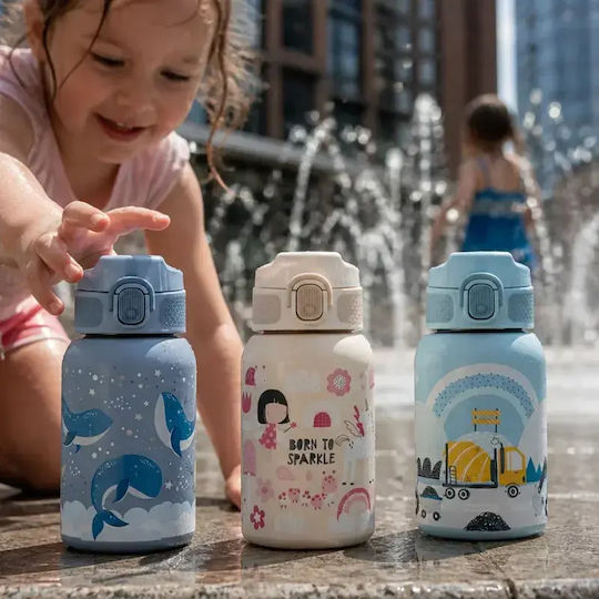 Petite & Mars Sticlă Pentru Copii Termos Din Oțel Inoxidabil Cu Pai Bej 350ml
