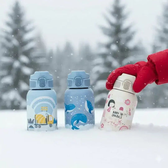 Petite & Mars Sticlă Pentru Copii Termos Din Oțel Inoxidabil Cu Pai Albastră 350ml