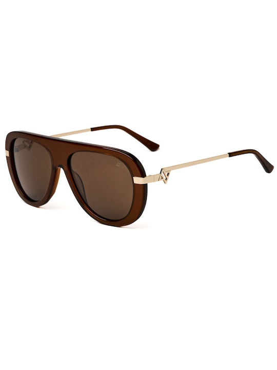 AV Sunglasses Alexia Unisex Sonnenbrillen mit Braunen Horn umrandeten Rahmen und Braunen Gläsern