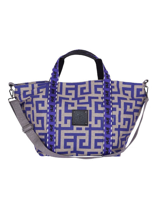 Theros Damen Schulter-/Hand-/Crossbodytasche aus Stoff Blue / Beige