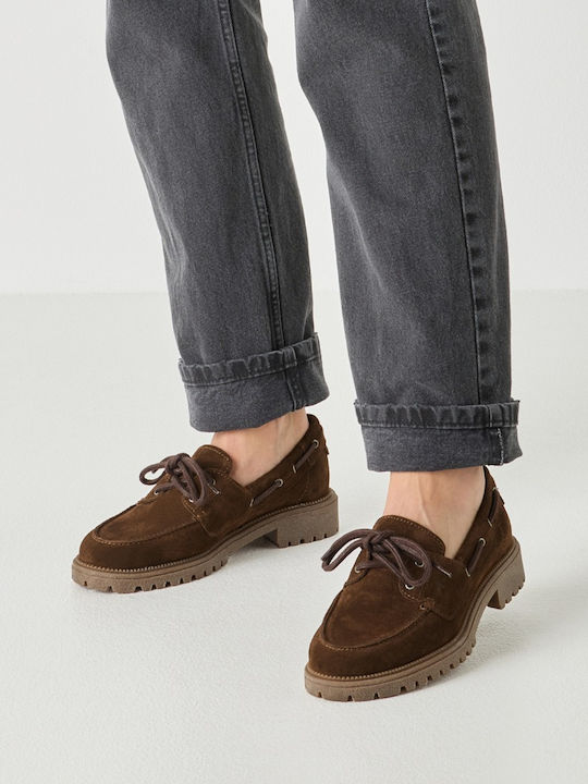 Leder Damen Bootsschuhe Mocca