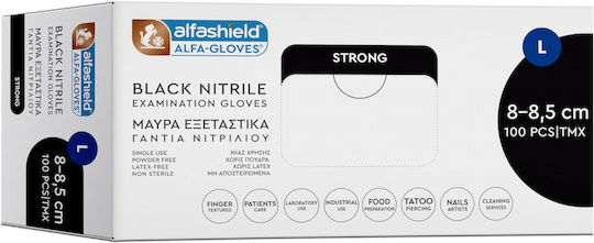 Karabinis Medical Alfashield Alfa Gloves Black Strong Nitrile Gloves Powder Free in Black Colour 100 Pieces