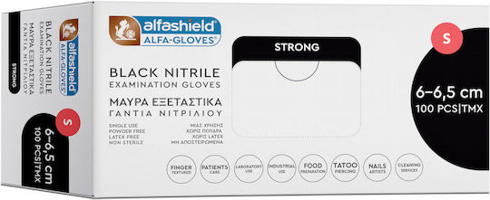 Karabinis Medical Alfashield Alfa Gloves Black Strong Nitrile Gloves Powder Free in Black Colour 100 Pieces