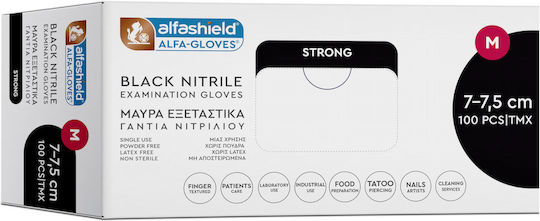 Karabinis Medical Alfashield Alfa Gloves Black Strong Nitrile Gloves Powder Free in Black Colour 100 Pieces