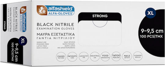 Karabinis Medical Alfashield Alfa Gloves Black Strong Nitrile Gloves Powder Free in Black Colour 100 Pieces