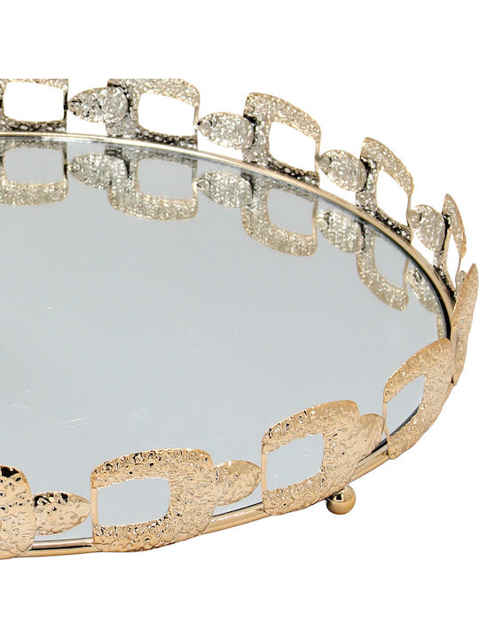 Keskor Decorative Metallic Round Tray with Mirror 36x36x5cm