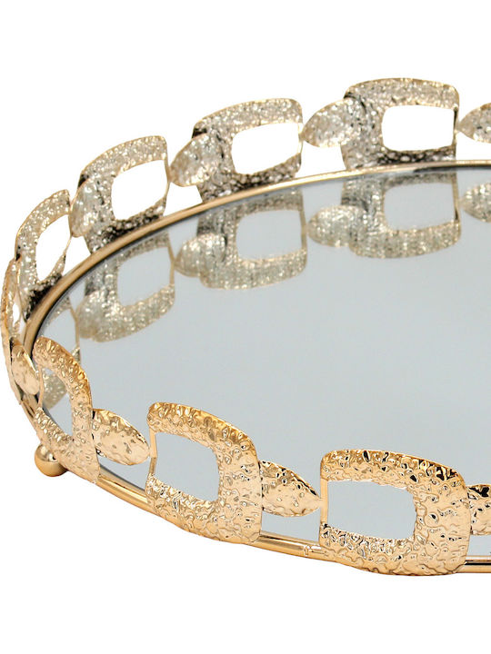 Keskor Decorative Metallic Round Tray with Mirror 31x31x5cm