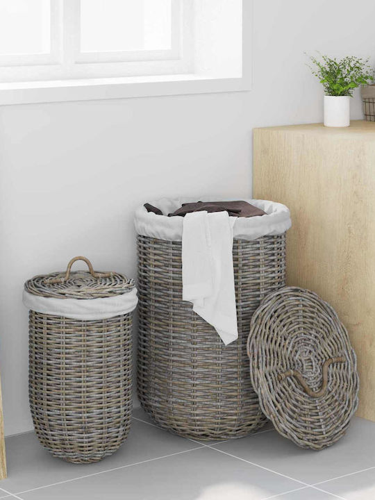 vidaXL Laundry Basket Wicker with Lid Gray