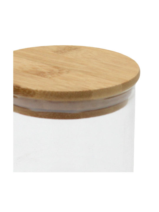 Glass Storage Jar 450 Ml Ø8.5x10.5 Cm Wooden Lid Keskor 62573