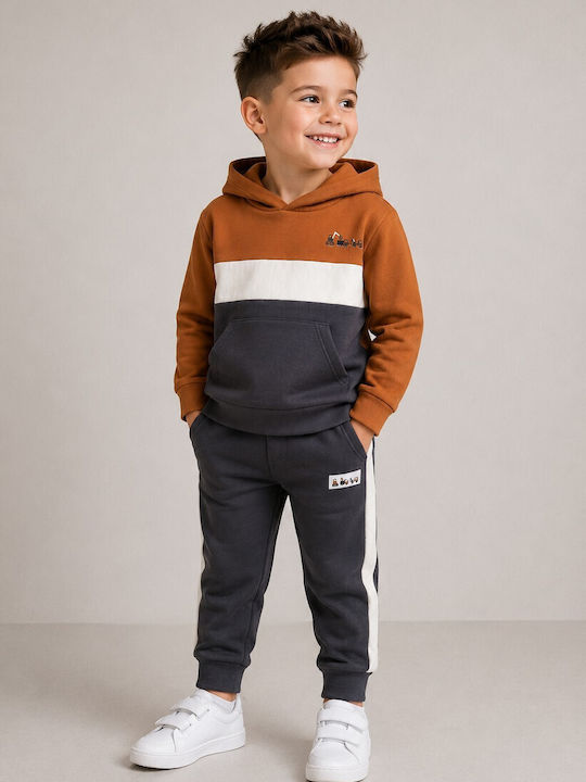 Kids Sweatpants Set Mustard-Charcoal