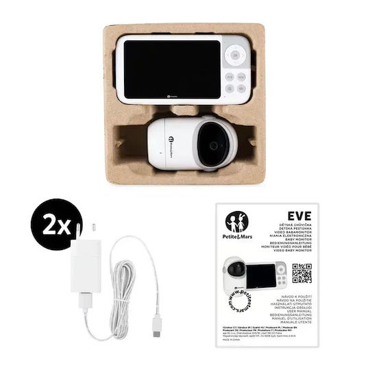 Petite & Mars Eve 5.0 Monitor pentru bebeluși Fără fir cu Audio bidirecțională și Cântece de leagăn și melodii