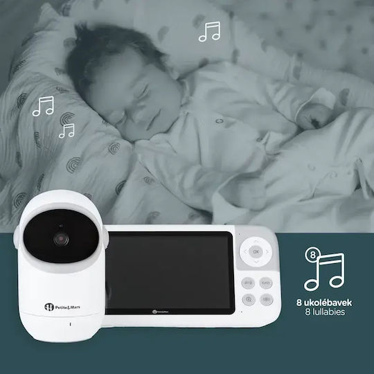 Petite & Mars Eve 5.0 Monitor pentru bebeluși Fără fir cu Audio bidirecțională și Cântece de leagăn și melodii