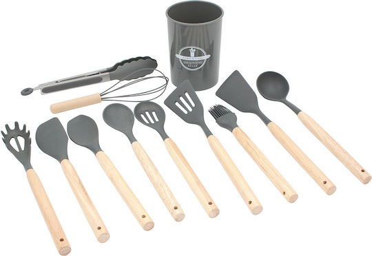 Keskor Kochgeschirr-Set aus Silikon mit Ständer 11 Stück Grau