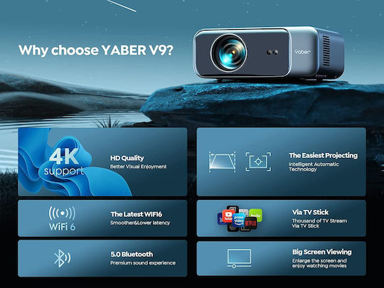 Yaber Pro V9 Mini Proiector LCD Full HD Lampă LED cu Wi-Fi