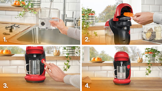 Bosch Кафемашина за капсули Tassimo Налягане 3.3бар Червена