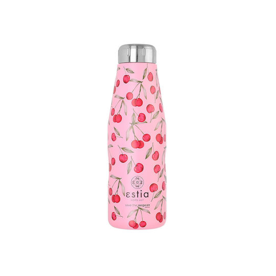 Estia Travel Flask Save the Aegean Recyclable Bottle Thermos Stainless Steel BPA Free 500ml Cherry Rose