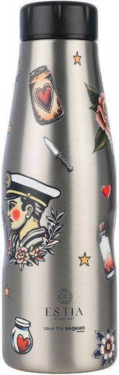 Estia Travel Flask Save The Aegean Ανακυκλώσιμο Μπουκάλι Θερμός Ανοξείδωτο BPA Free 500ml Old School Ink