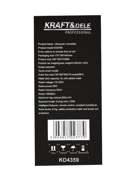 Kraft & Dele Dispozitiv de Aromaterapie cu Ultrasunete cu Telecomandă și Temporizator Albă 4000 ml KD4359