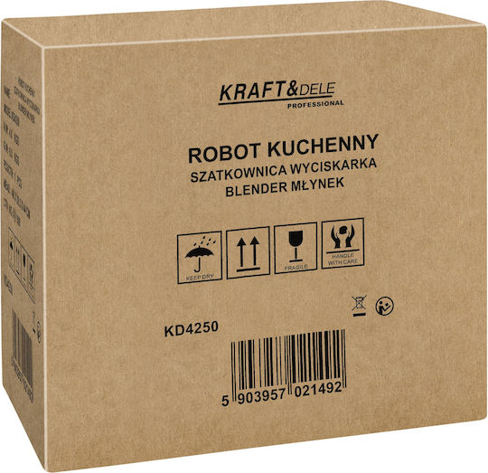 Kraft & Dele Procesor Alimentar Multifuncțional 1800W cu Recipient 3lt și Vas Blender Gri