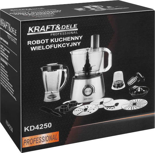 Kraft & Dele Procesor Alimentar Multifuncțional 1800W cu Recipient 3lt și Vas Blender Gri