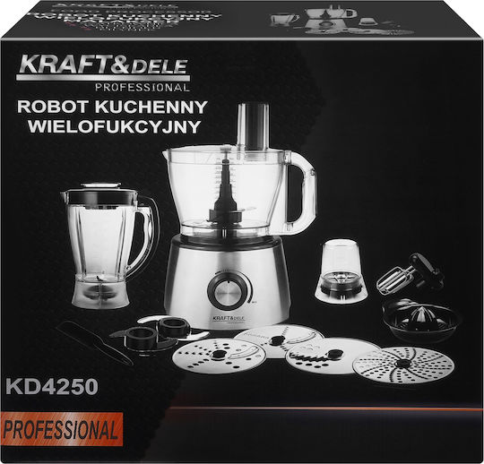Kraft & Dele Procesor Alimentar Multifuncțional 1800W cu Recipient 3lt și Vas Blender Gri