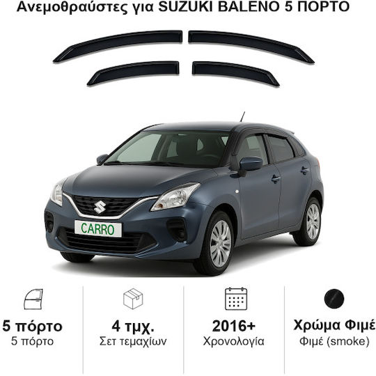 Heko Σετ Ανεμοθραύστες Αυτοκινήτου Μπροστινοί και Πίσω Σκούρο Φιμέ για Suzuki Baleno 5D 2016 4τμχ