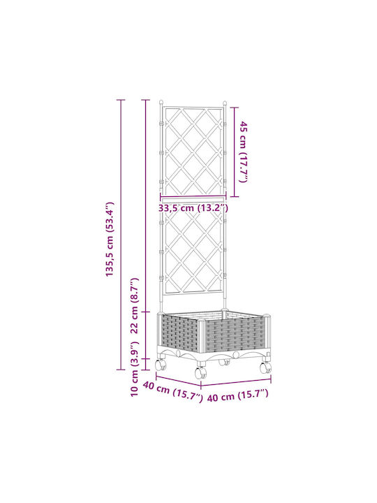 vidaXL Kunststoff Blumentopf Grau 40x40x131,5cm