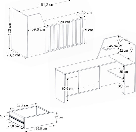 Megapap Професионална Рецепция Д181.2xШ73.2xВ120cm