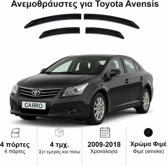 Heko Set of Windbreakers Front and Rear Car Dark Fime for Toyota Avensis 4pcs