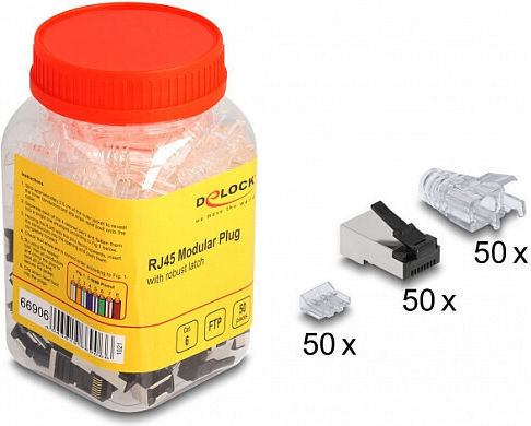 RJ45 Modular Plug Cat.6 FTP 50 Pcs Durable Strain Relief Protective Bend Cover Delock 66906