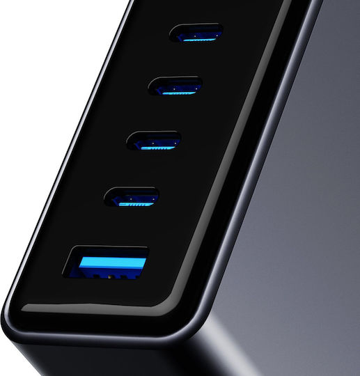 3MK База За Зареждане GaN С USB-A Порт И 4 USB-C Порта 140W Power Delivery В Черен Цвят (InCharge)