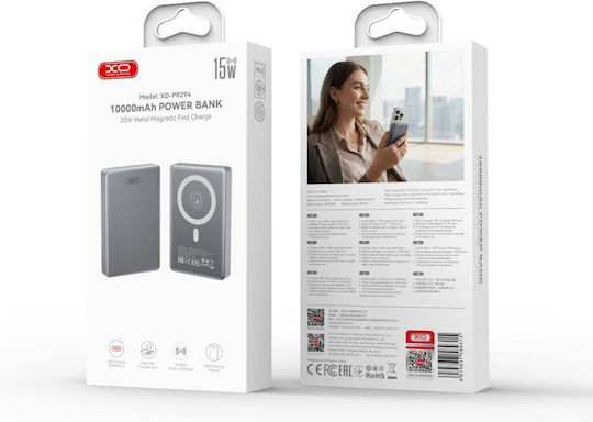 XO PR294 MagSafe Power Bank 10000mAh 20W mit USB-C Ausgangsanschlüsse Grau