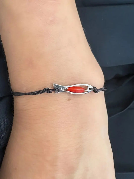 Bratari Argintiu Handmade Pentru Femei Coral & Pește Silverline 0230996008/roșu Coral Macrame Negru Handmade Pește Argintiu Alb 0230996008