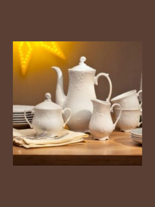 Cmielow Rococo Tea Set with Cup Porcelain White 1200ml 27pcs