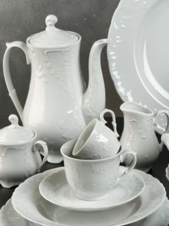 Cmielow Rococo Tea Set with Cup Porcelain White 1200ml 27pcs