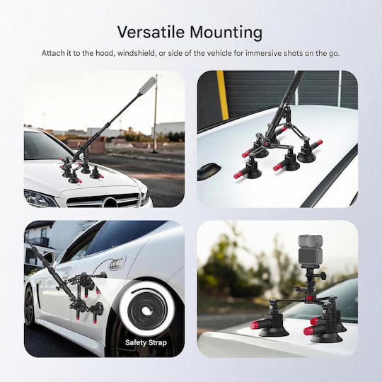 Neewer Suport Auto 5 în 1 cu Ventuză Compatibil cu Insta360 X5 X4 X3 X2 GoPro Max DJI Osmo 360 Braț Extensibil 40–99 Cm Articulație 360° Eliberare Rapidă Montare pe Parbriz și Caroserie Vlogging Filmare