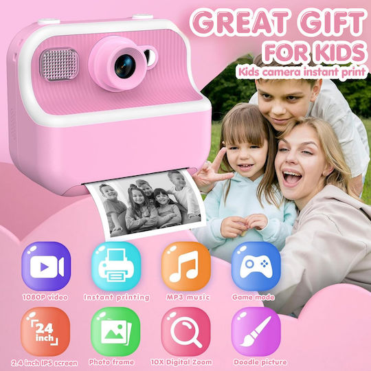 Qova Kinder Kompaktkamera mit Thermodruck Optischer Zoom 10x Rosa