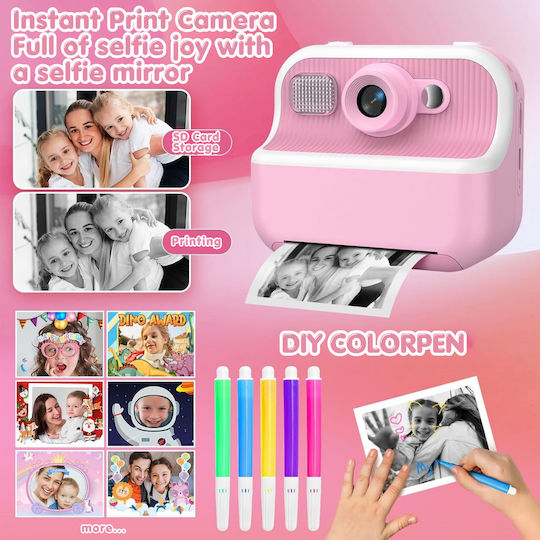 Qova Kinder Kompaktkamera mit Thermodruck Optischer Zoom 10x Rosa