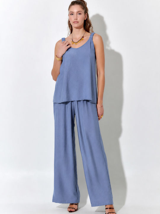 Damen Bluse mit Spaghetti-Träger in Blau S264001-blau