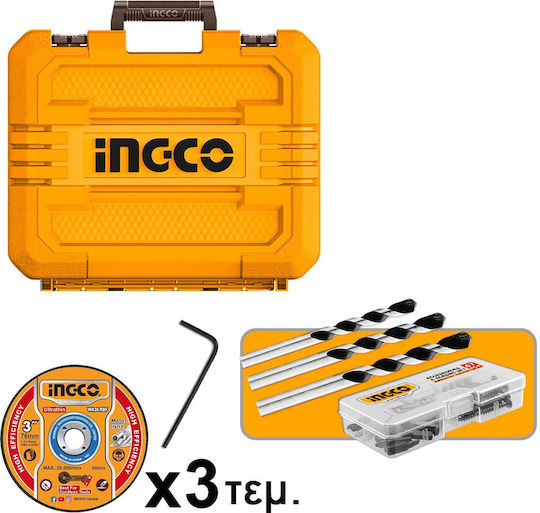 Ingco CKLI20255E Set Roată Unghiulară & Mașină de Găurit Brushless 20V cu 2 Baterii 2Ah