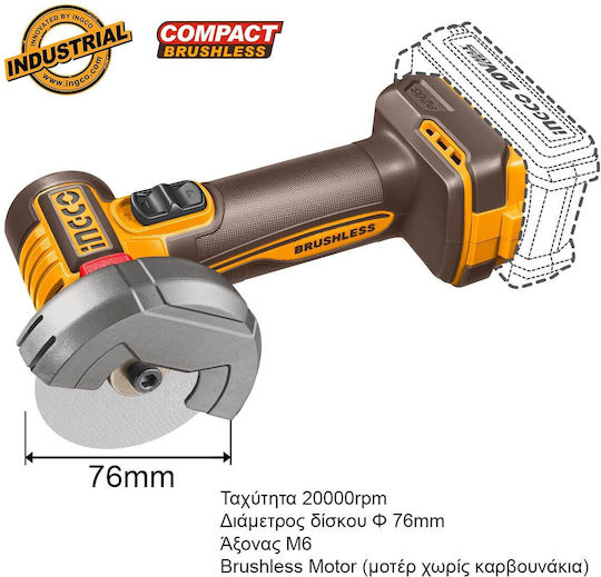 Ingco CKLI20255E Set Roată Unghiulară & Mașină de Găurit Brushless 20V cu 2 Baterii 2Ah