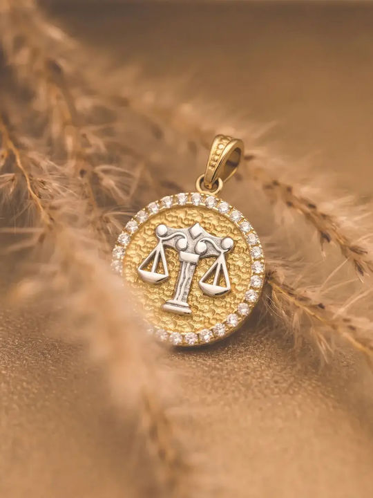 Hängender Charms Tierkreiszeichen Waage aus Weißgold 9K mit Zirkon