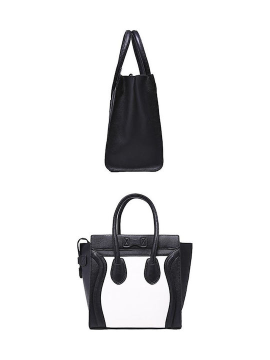 Weiße/Schwarze Damen-Schultertasche aus Leder