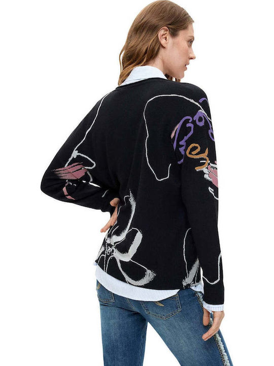 Damen Langärmeliges Pullover mit V-Ausschnitt Schwarz